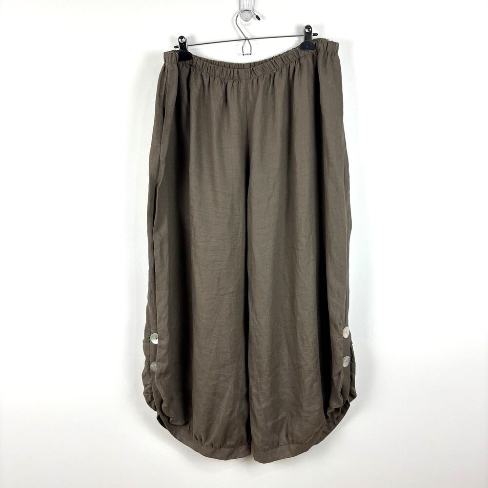 Comfy USA Brown Linen Cropped Balloon Lantern Pants 3X lagenlook